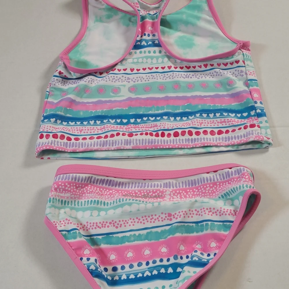 Eddie Baur Multicolor Girls Colorful Tankini Set Pink & Blue Size 7-8 Small EUC